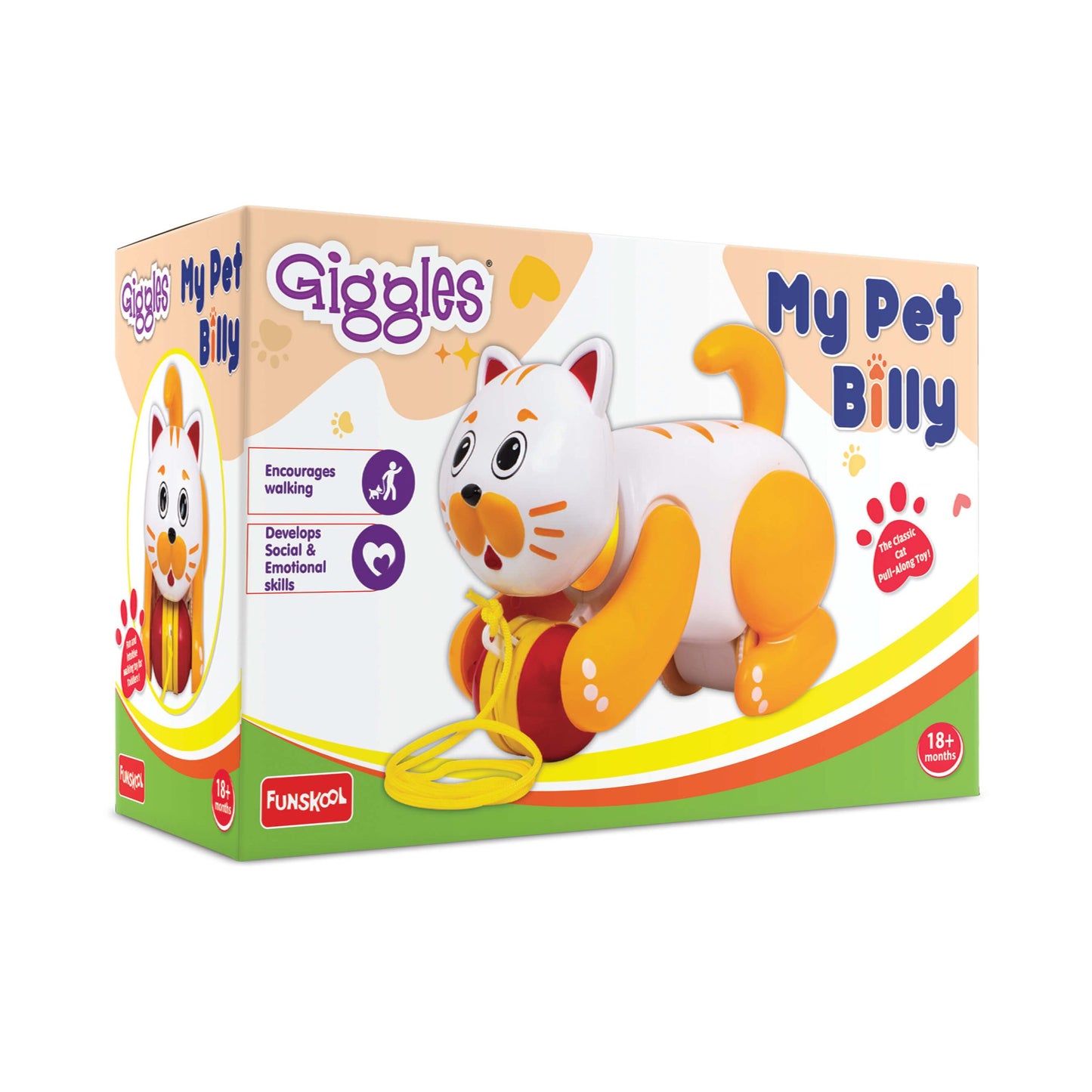Funskool My Pet Billy Cat Pull-Along Toy | Toddler Walking Toy