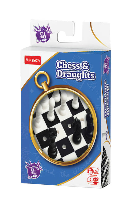  Funskool Travel Chess & Draughts Board Game Set with Folding Pieces