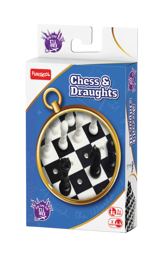  Funskool Travel Chess & Draughts Board Game Set with Folding Pieces