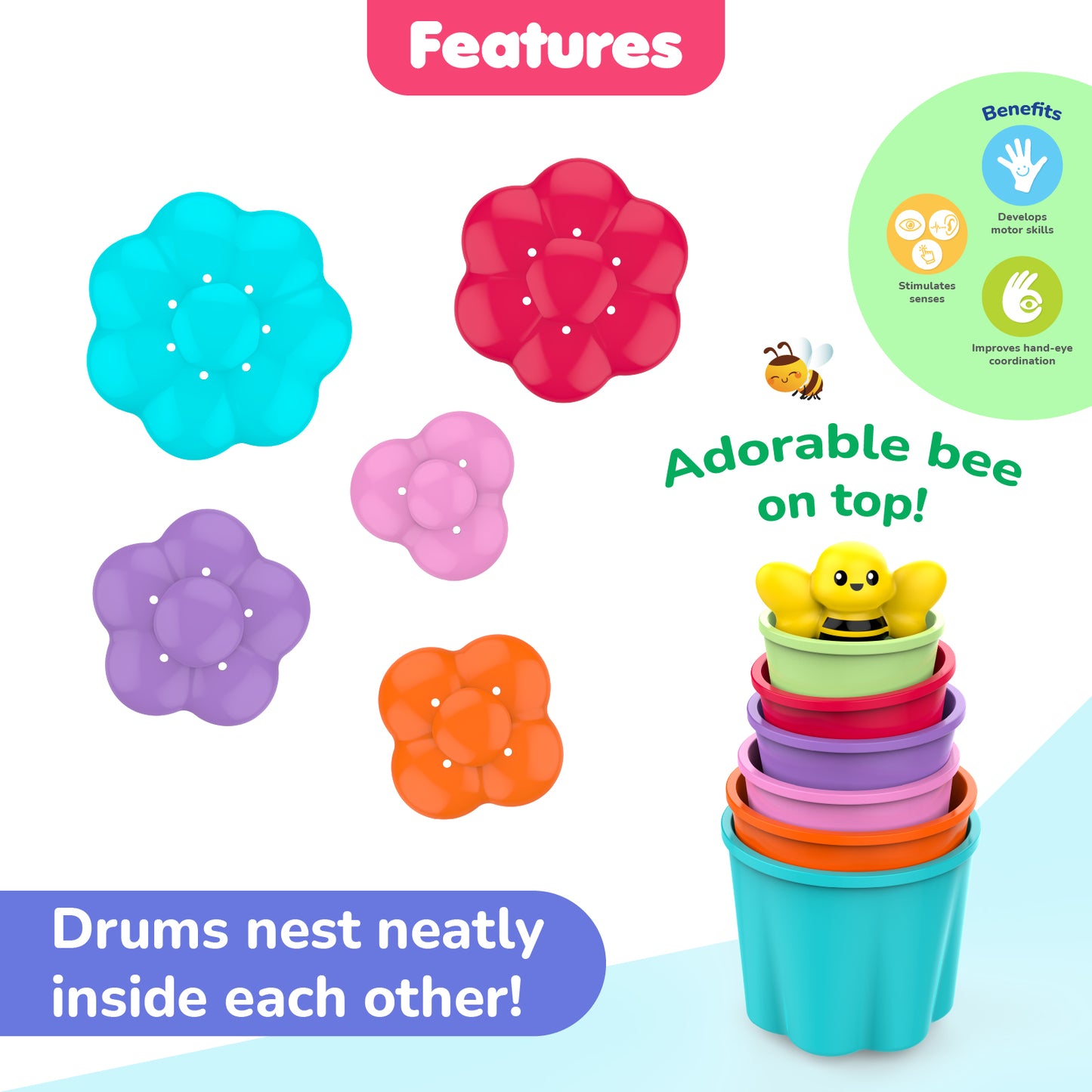 Giggles Bee Blossom Stacker | Bee Detail