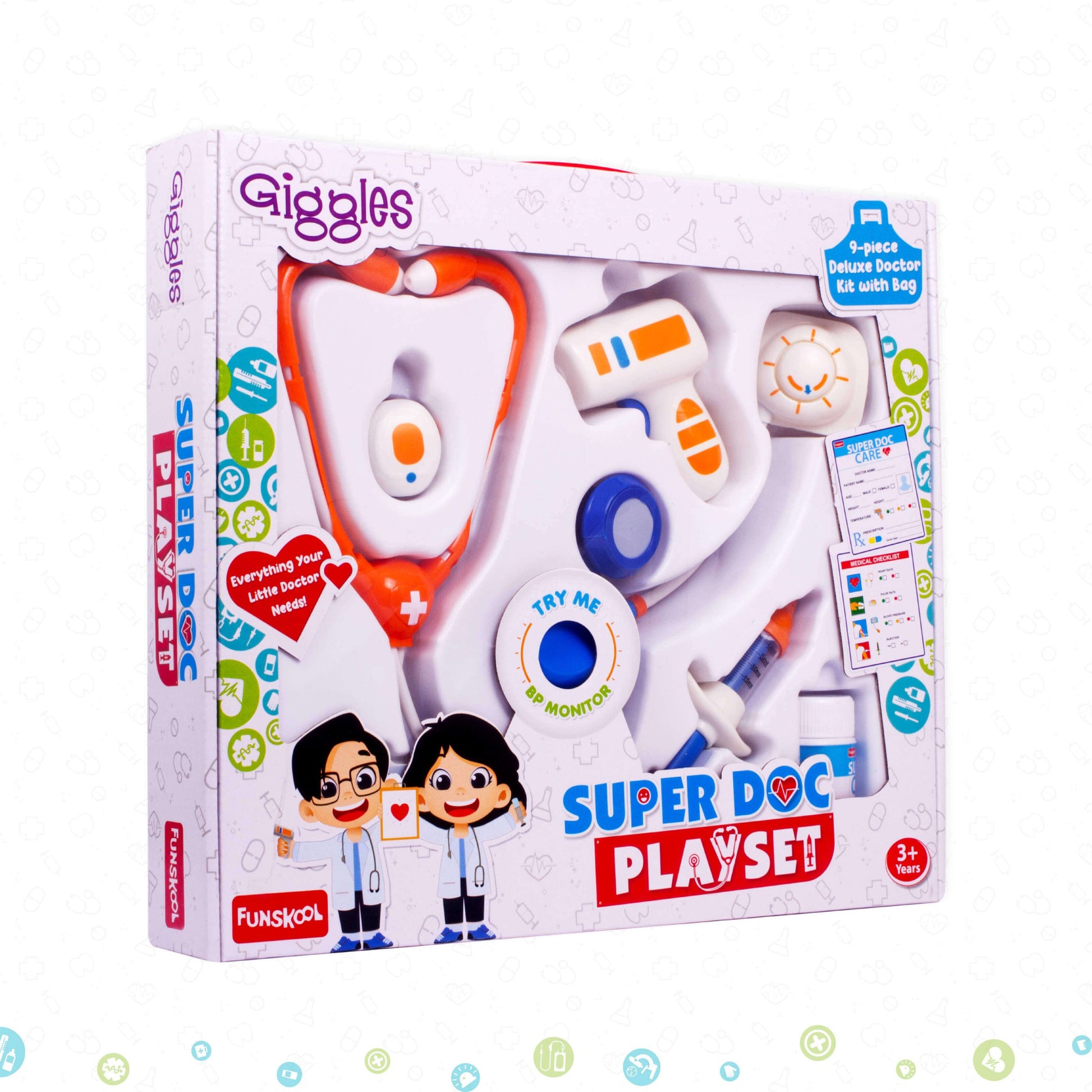 Giggles Kids 9-Piece Deluxe Doctor Play Kit - Stethoscope, Syringe, Role Play Toy