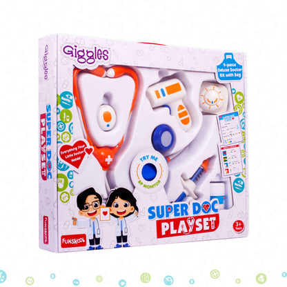 Giggles Kids 9-Piece Deluxe Doctor Play Kit - Stethoscope, Syringe, Role Play Toy