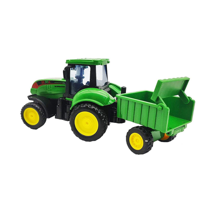 Green Tractor Toy with Trolley for Kids