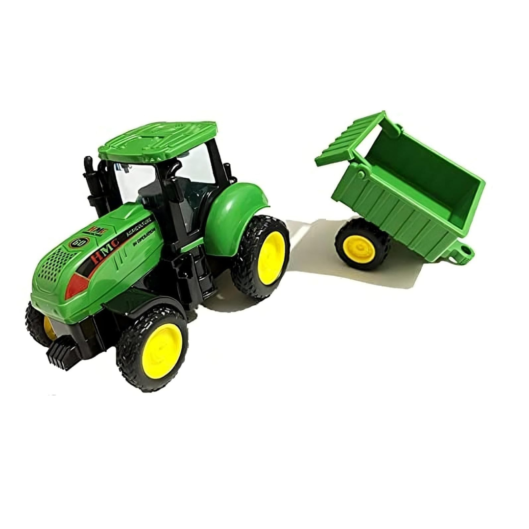 Green Tractor Toy with Trolley for Kids