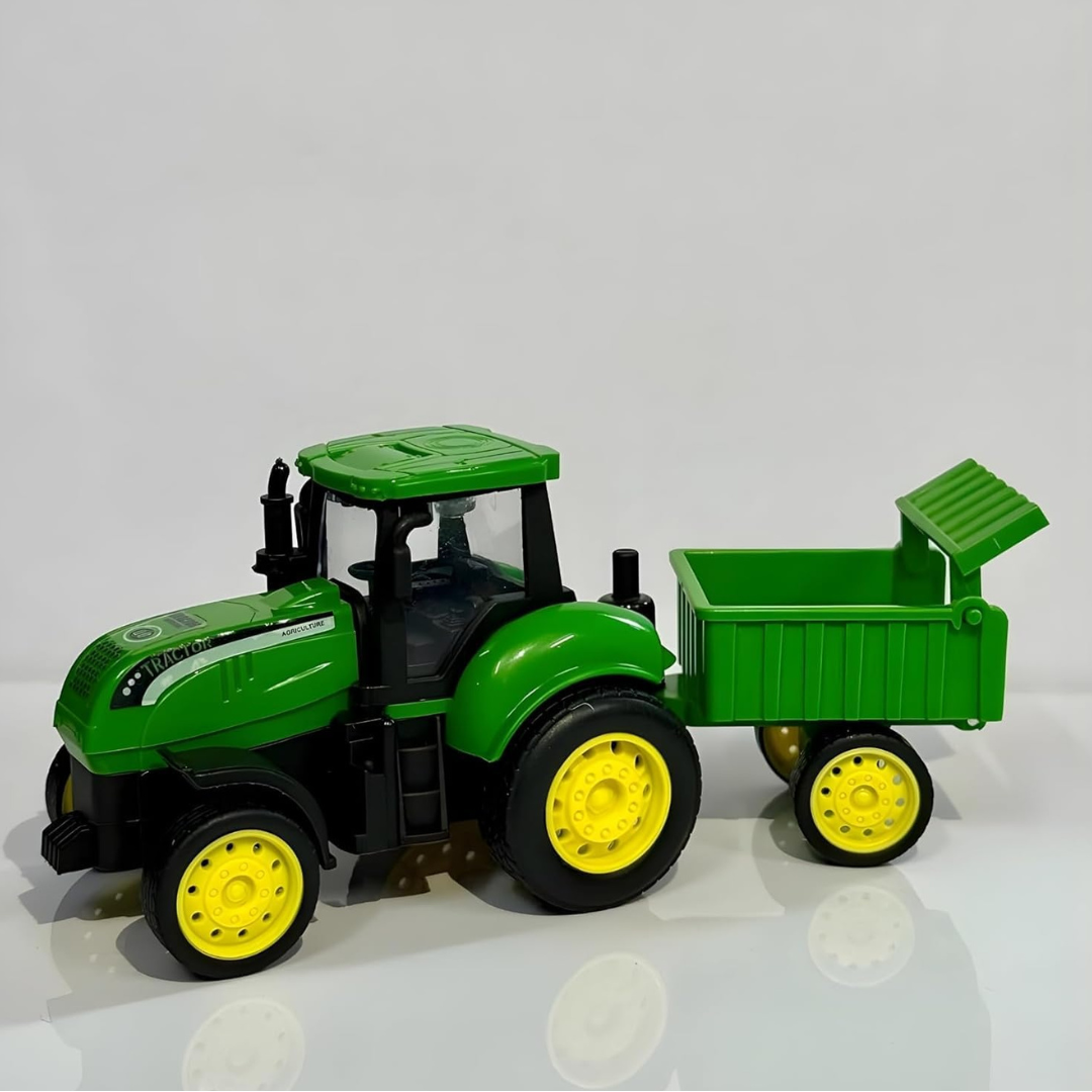 Green Tractor Toy with Trolley for Kids