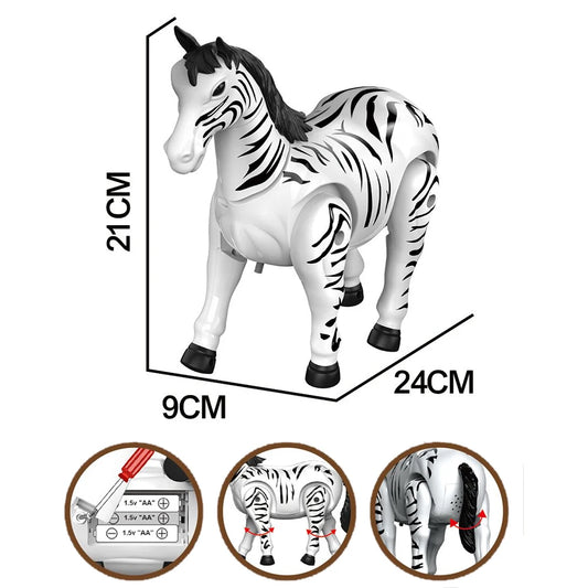 Interactive Walking Zebra Toy with Lights & Sounds for Kids, Battery Operated