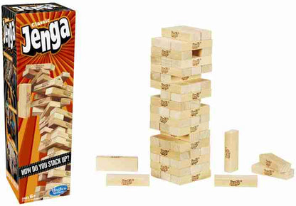 Hasbro Classic Jenga Hardwood Block Stacking Tower Game for Family Fun Ages 6+