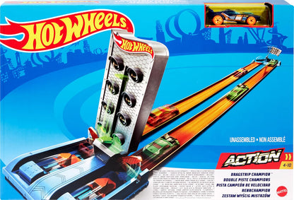 Hot Wheels Dragstrip Champion Playset with 1:64 Scale Die-Cast Car