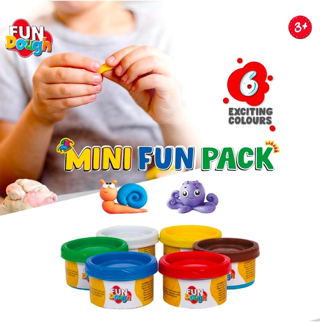 Fun Dough Mini Fun Pack, 6 tubs of Dough, 50gms Each for  3+ years by Funskool