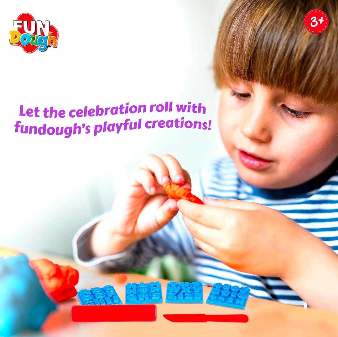 Fun Dough Celebrations Pack, an exciting and informative 16 Piece playset, Multicolour, Dough, Toy, Shaping, Sculpting for 3+ years by Funskool