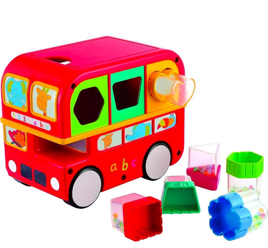 Giggles, Shape Sorting Bus, Educational Push Along Toy with Blocks, Features Shapes, Free Wheeling, Colours, 6+ Months, Infant and Preschool Toys, Red by Funskool