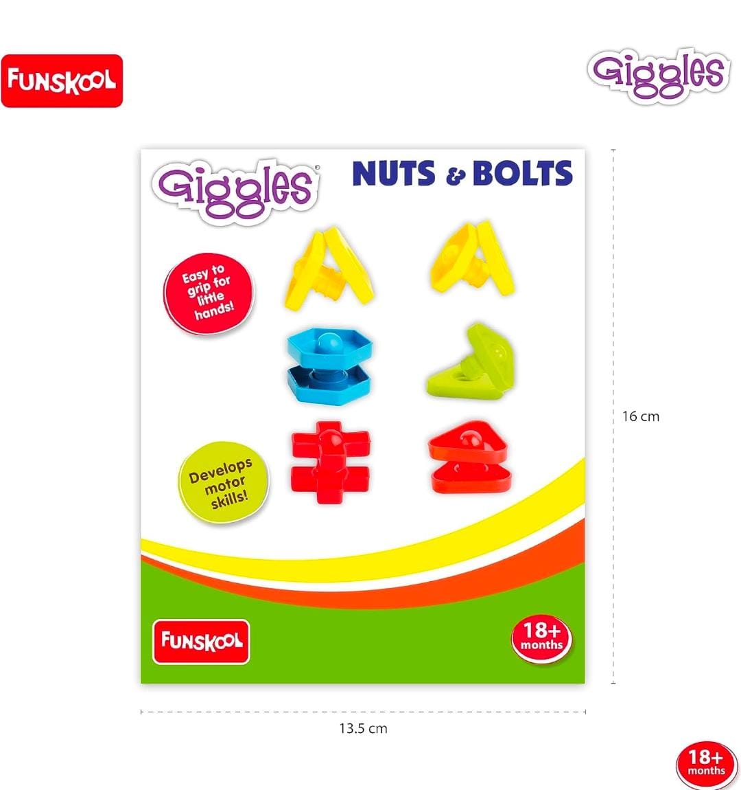 Giggles - Nuts and Bolts, Interlocking Educational Blocks, Shape & Colours, 18+ months by Funskool