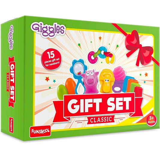 Giggles - Gift Set Classic, Multicolour Baby Toy Gift Set for New Born, Stack,Nest,Link,Squeakers,Teether,Rattle, 6+ months by Funskool