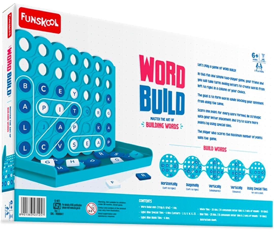 Funskool Word Build, 2 Player Word Building Game,Grid and Tray, Strategy Game, Ages 6+