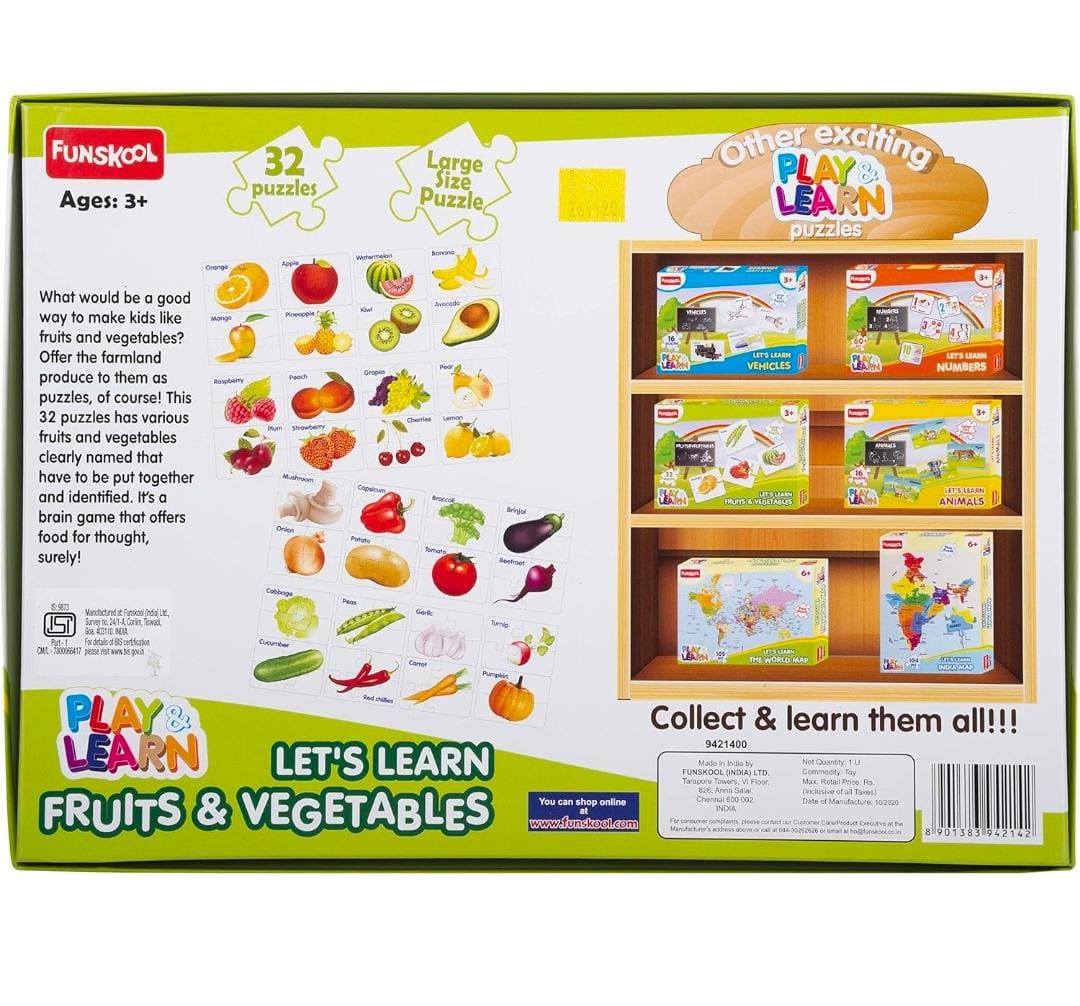 Funskool Play & Learn-Fruits & Vegetables,Educational,32 pieces,Puzzle,For 3 year Old Kids and Above,Toy