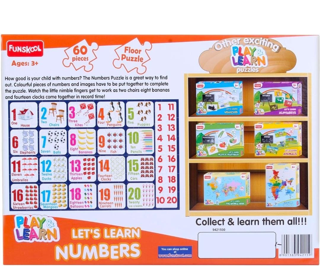 Funskool Play & Learn-Numbers,Educational,60 pieces,Puzzle,For 3 year Old Kids and Above,Toy