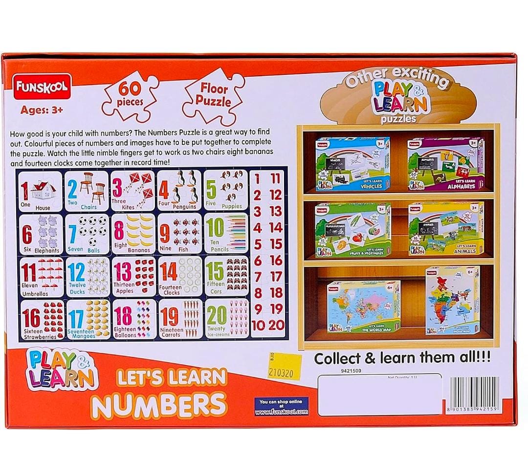 Funskool Play & Learn-Numbers,Educational,60 pieces,Puzzle,For 3 year Old Kids and Above,Toy