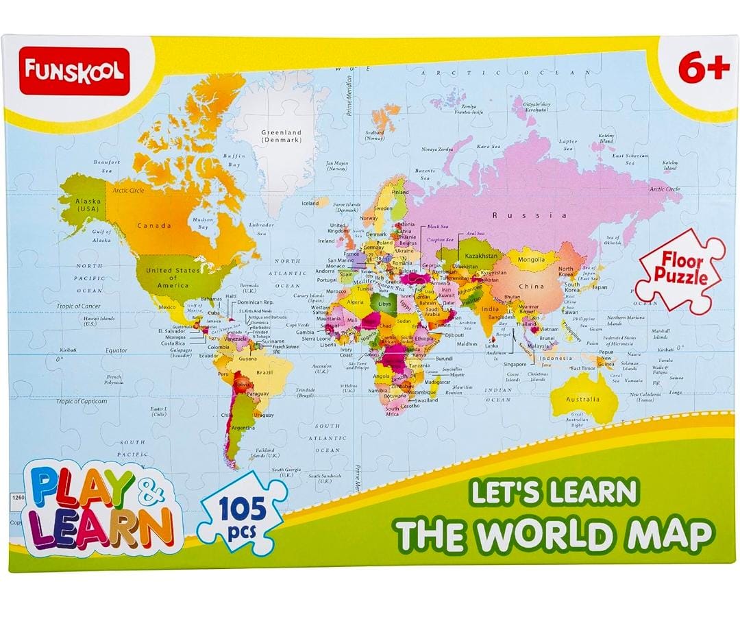 Funskool Play & Learn-World Map, Educational, 105 Pieces, Puzzle, For 6 Year Old Kids And Above