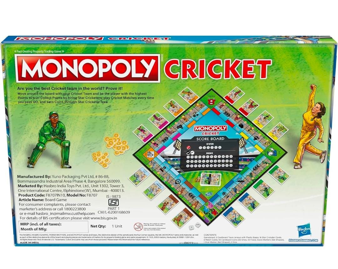 Monopoly Cricket Board Game | Cricket-Themed Monopoly Board Game for Families and Kids | for Ages 8+ | for 2 to 6 Players
