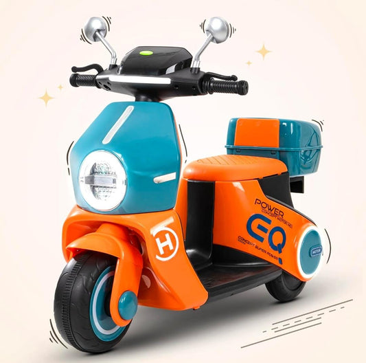 Tiptop  Rechargeable Battery Operated Bike for Kids, Ride on Toy Kids Bike Scooty with Light, Music & Storage | Baby Battery Bike | Electric Bike for Kids to Drive 1 to 3 Years Boy Girl (Orange)