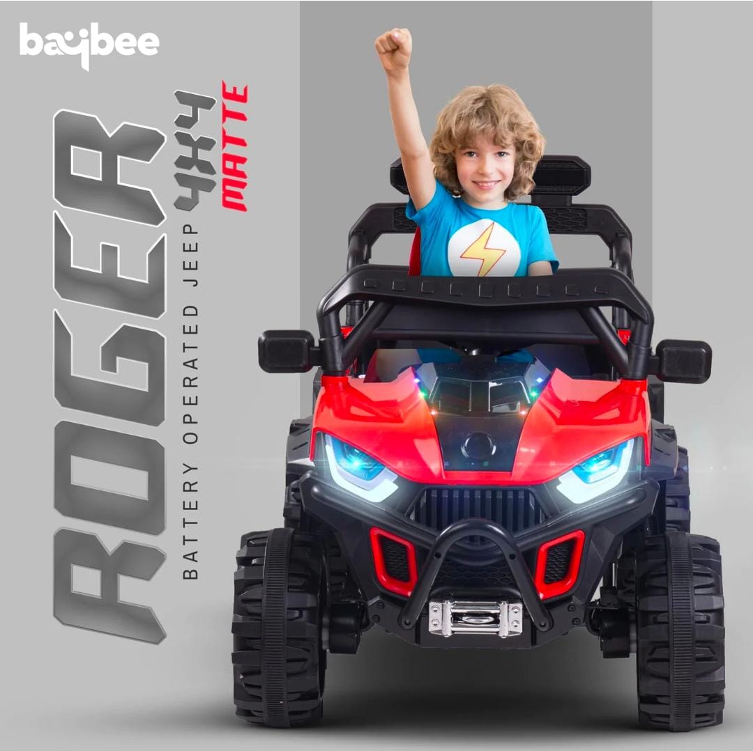 Tiptop R-oger Rechargeable Battery Operated Jeep for Kids, Ride on Toy Kids Car with Light & Music | Baby Big Battery Car | Electric Jeep Car for Kids to Drive 3 to 8 Years Boys Girls (Red)