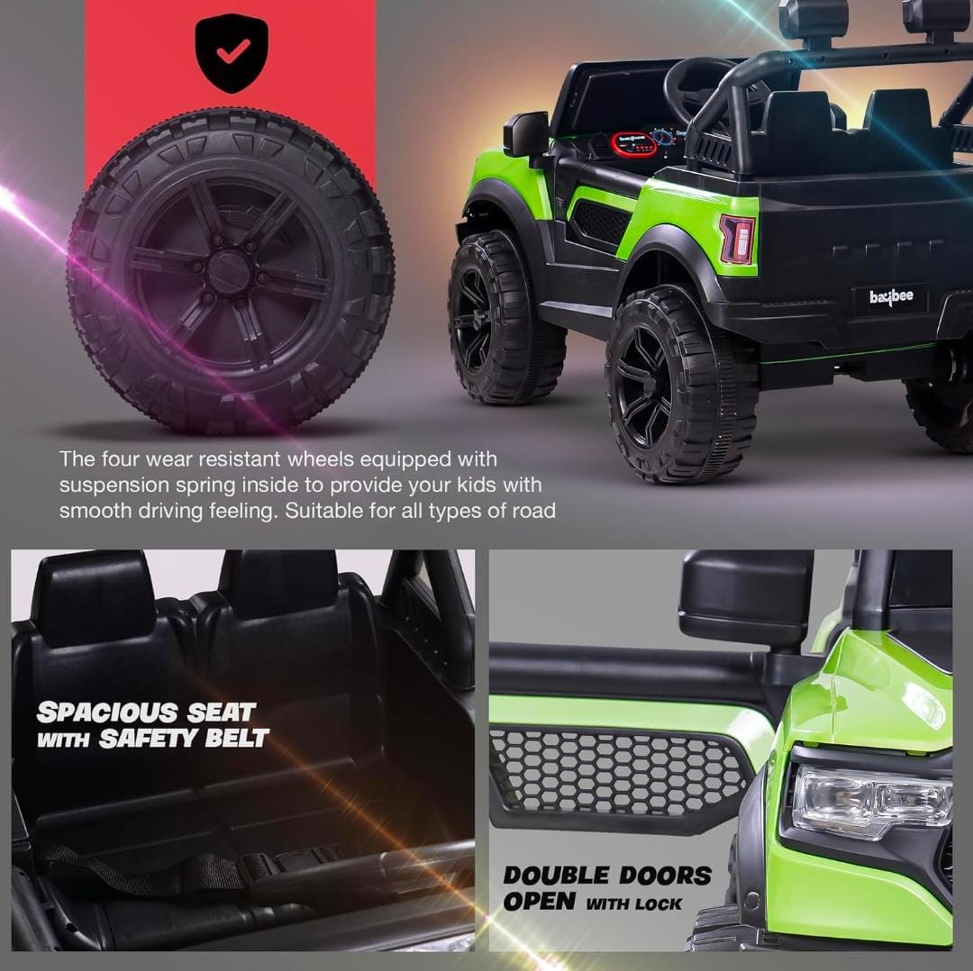 Tip Top Run Battery Operated Jeep for Kids, Ride on Toy Kids Car with Light & Music | Baby Big Battery Car | Rechargeable Electric Jeep Car for Kids to Drive 3 to 8 Years Boys Girls (Painted Green)