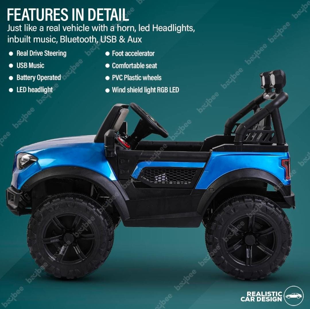 Tip Top Rechargeable Battery Operated Jeep for Kids, Baby Big Ride on Car with Music & Light | Kids Car Electric Jeep | Battery Car for Kids to Drive 3 to 8 Years Boys Girls (Renegade, Painted Blue