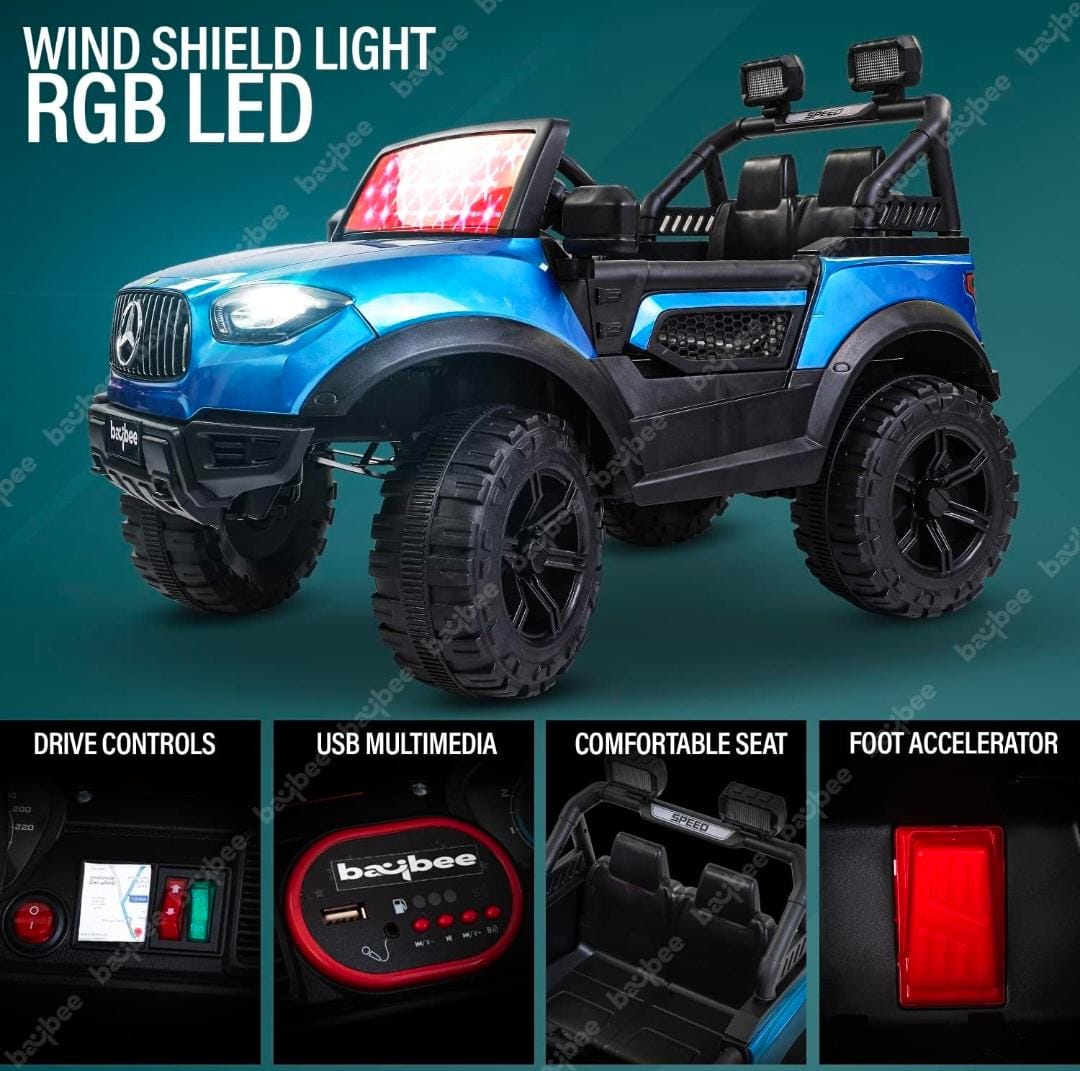 Tip Top Rechargeable Battery Operated Jeep for Kids, Baby Big Ride on Car with Music & Light | Kids Car Electric Jeep | Battery Car for Kids to Drive 3 to 8 Years Boys Girls (Renegade, Painted Blue