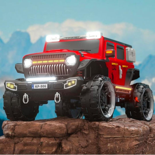 TipTop Battery Jeep 12V 4 Wheel Drive Electric Battery Powered Ride ON Jeep KP 906 is Made (RED)