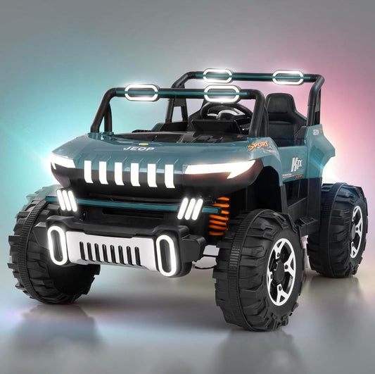 TipTop Rechargeable Battery Operated Jeep for Kids, Ride on Toy Kids Car with Bluetooth, Music & Light | Baby Big Battery Car | Electric Jeep Car for Kids to Drive 3 to 10 Years Boy (Grey).