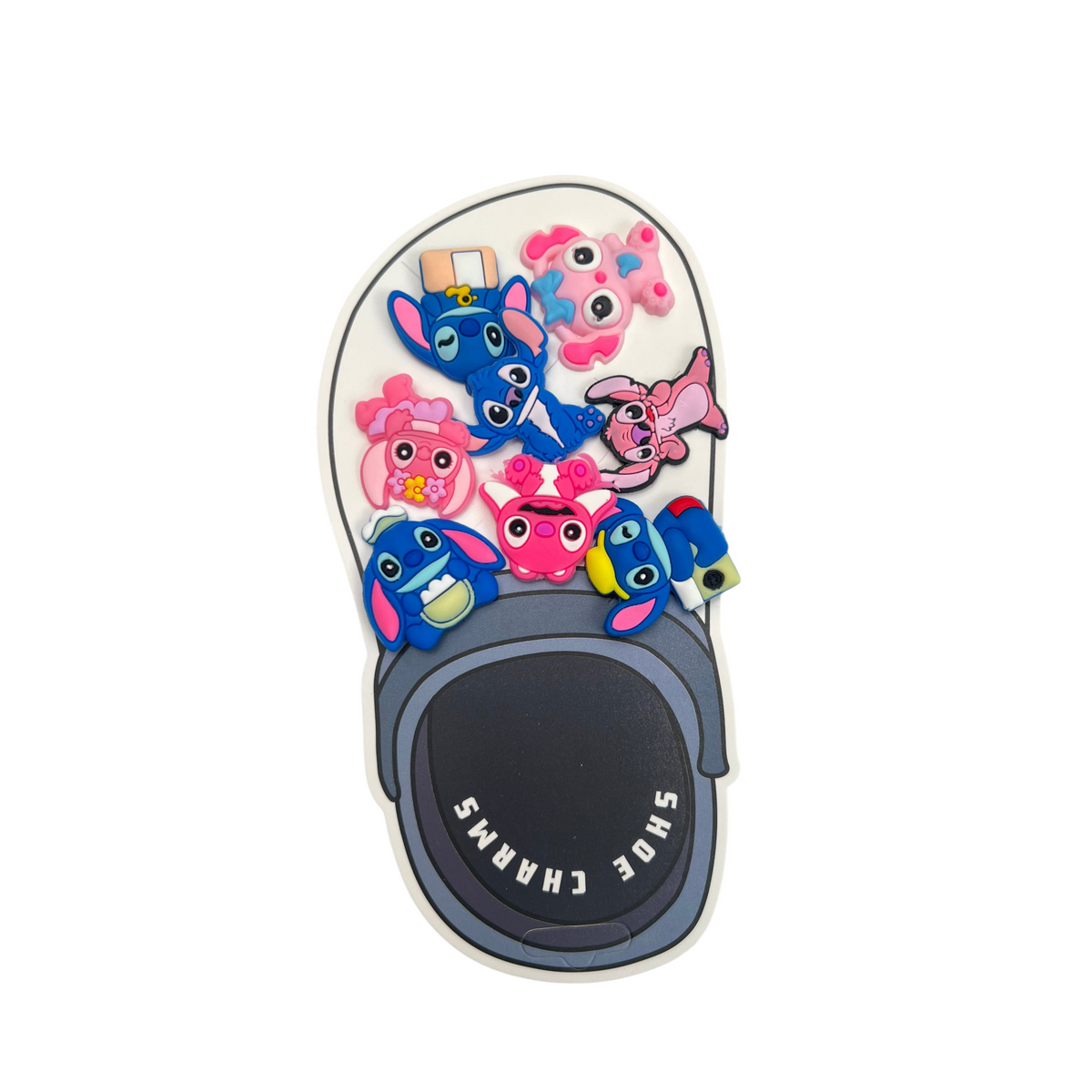 TipTop Retail set of 8 colorful rubber character shoe charms for clog ventilation holes on a display card