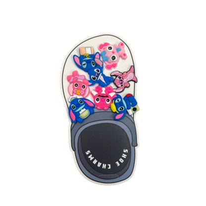 TipTop Retail set of 8 colorful rubber character shoe charms for clog ventilation holes on a display card