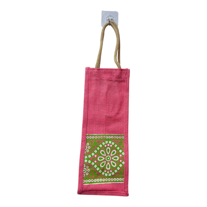 Jute Printed Water Bottle bag with handle