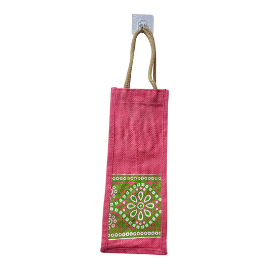 Jute Printed Water Bottle bag with handle