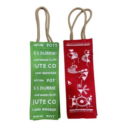 Jute Printed Water Bottle bag with handle