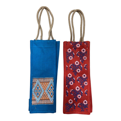 Jute Printed Water Bottle bag with handle