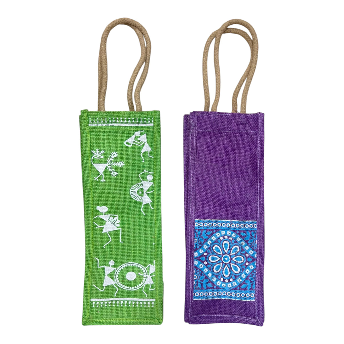 Jute Printed Water Bottle bag with handle