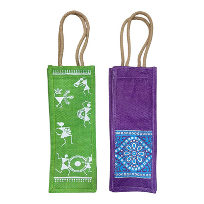 Jute Printed Water Bottle bag with handle