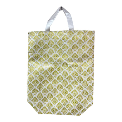 16.5" Carry Bag for Return Gifts, Canvas Fabric Bags for Wedding & Festivals, White-Gold Printed (Big)