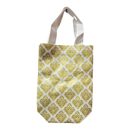 9.5" Carry Bag for Return Gifts, Canvas Fabric Bags for Wedding & Festivals, White-Gold Printed (Small)