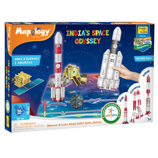 Imagimake Mapology India's Space Odyssey: Educational Rocket Satellite Model Kit & Puzzle