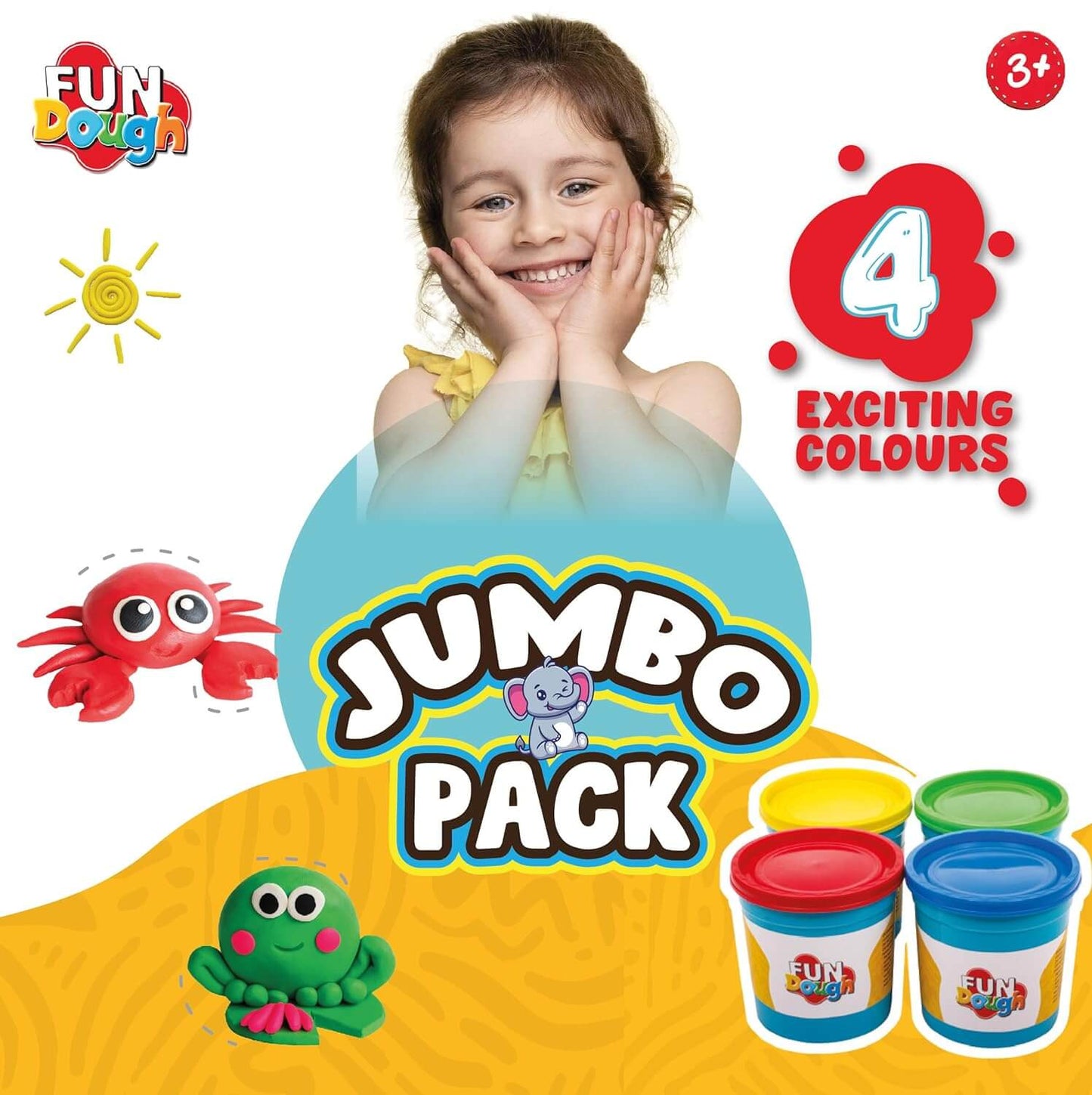 Jumbo Play Dough Pack: Four Vibrant Tubs of Colorful Creative Fun for Kids