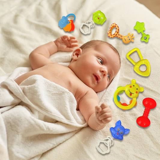 8 Pcs Rattle Set with Teathers for Newborn Baby.