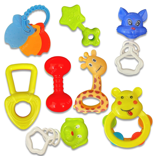 8 Pcs Rattle Set with Teathers for Newborn Baby.