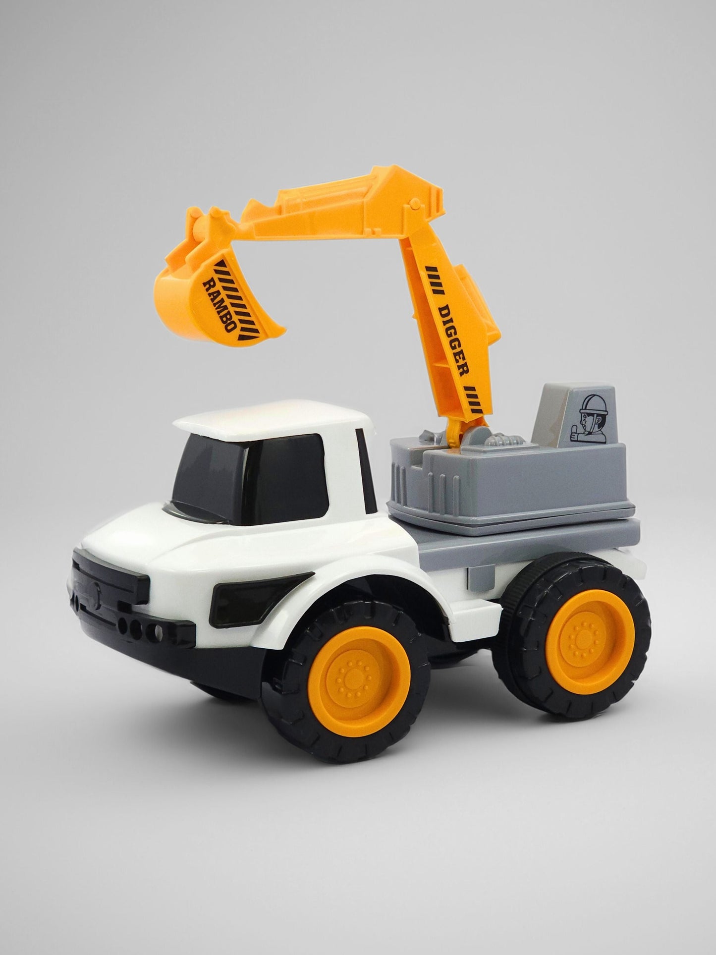 Rambo Friction-Powered Digger Truck for Kids with Rotating Arm & Bucket