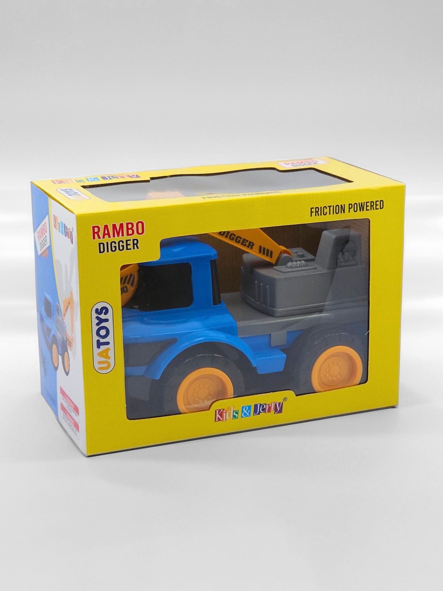 Rambo Friction-Powered Digger Truck for Kids with Rotating Arm & Bucket