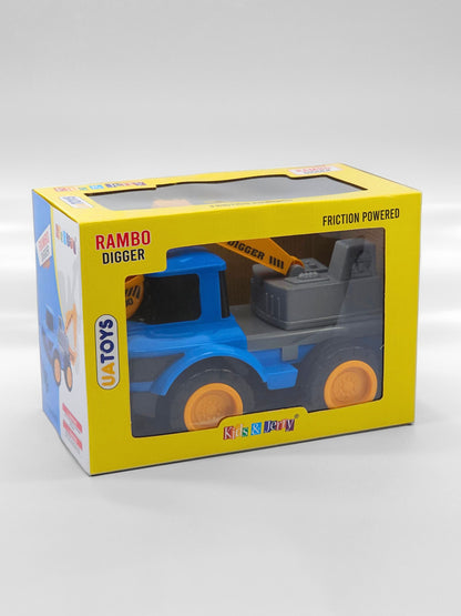 Rambo Friction-Powered Digger Truck for Kids with Rotating Arm & Bucket