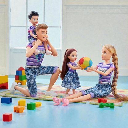 Family Doll Set with Movable Limbs for Kids