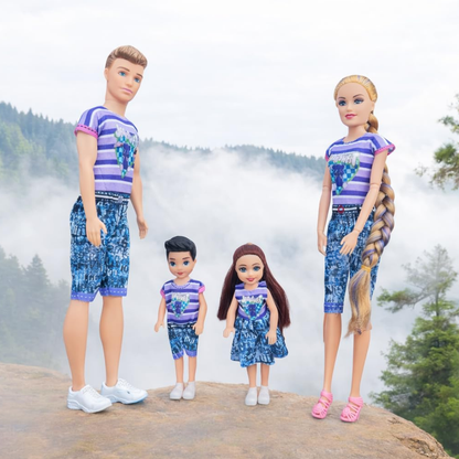 Manku Family Doll Set with Movable Limbs for Kids | 4 Mini Dolls Mother, Father, Daughter, Baby | Cute Roleplay Dollhouse Figures for Pretend Play Storytelling