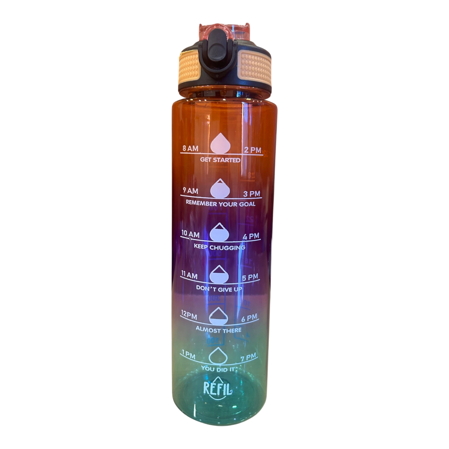 Motivational Water Bottle 1L | Time Markers Detail